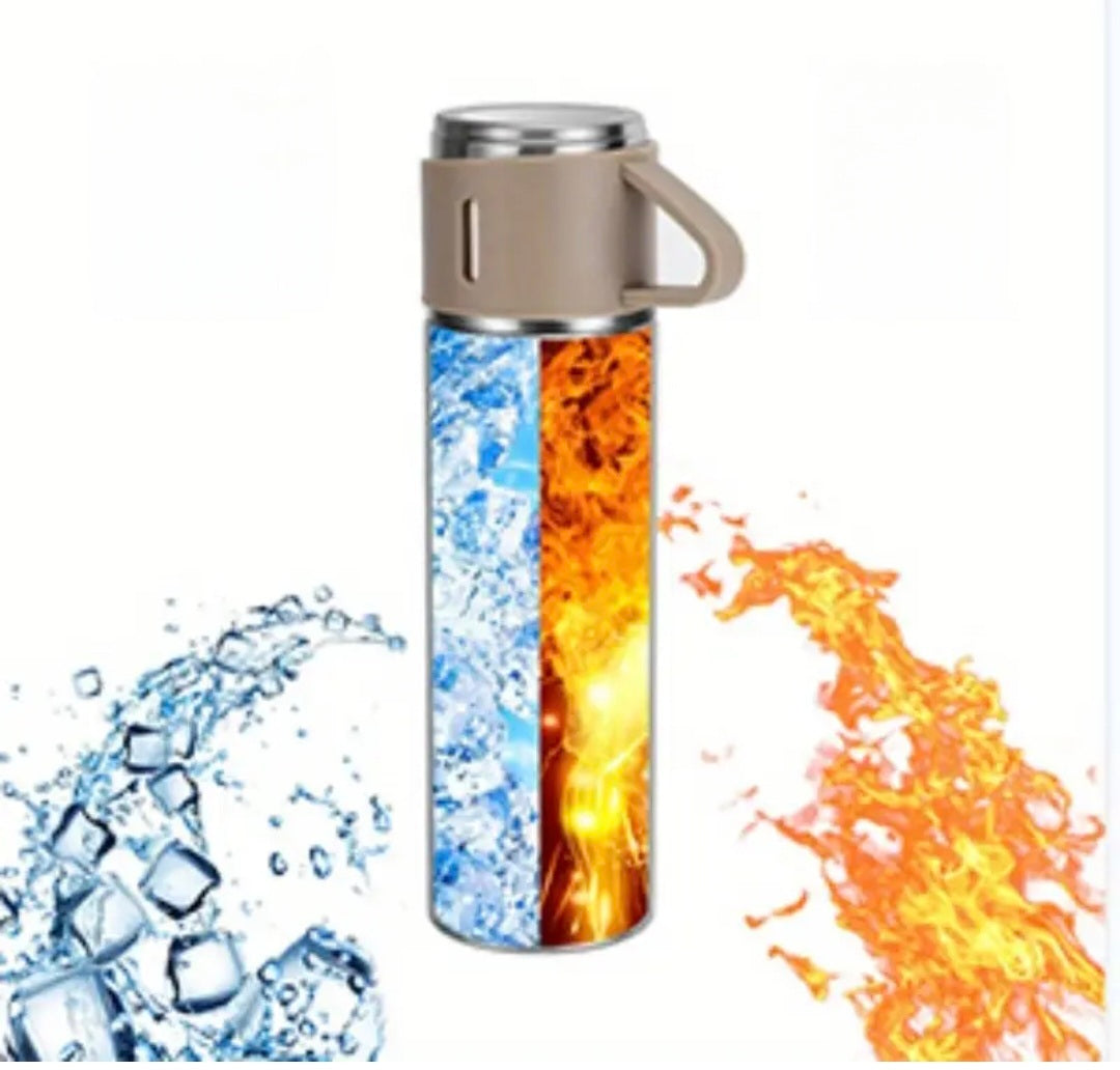 Set thermique 4 pièces en acier inoxydable – Bouteille 500 ml + 3 tasse