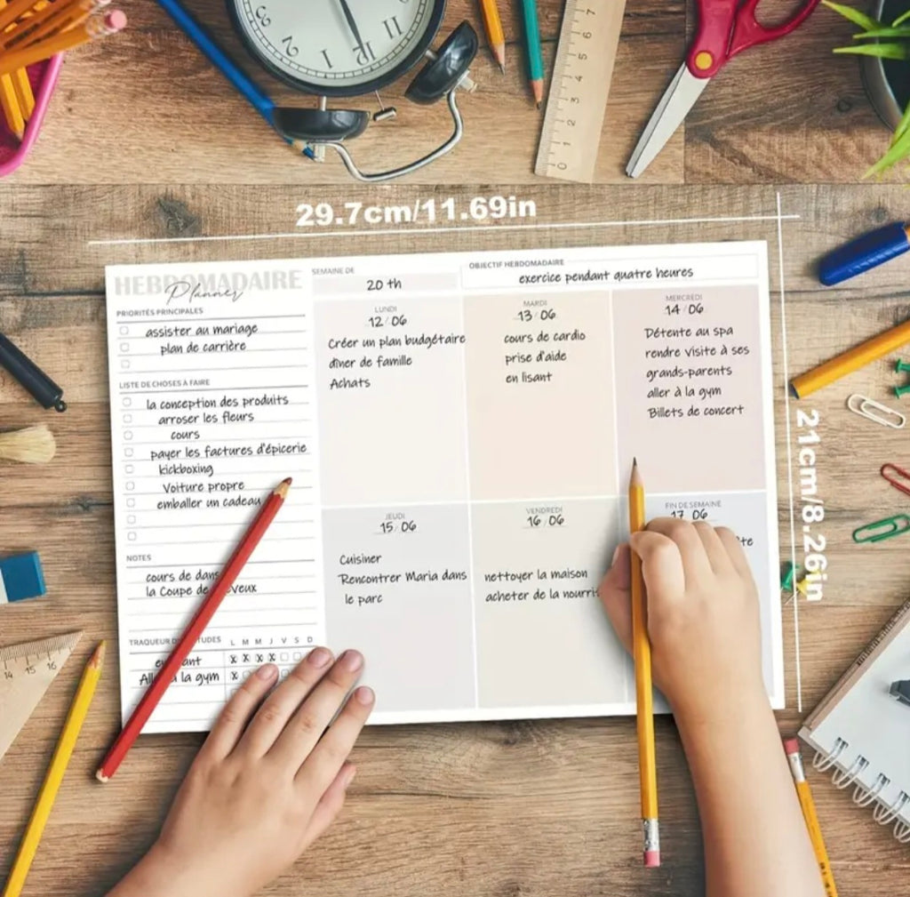 Planificateur hebdomadaire A4– Stylo motivant offert