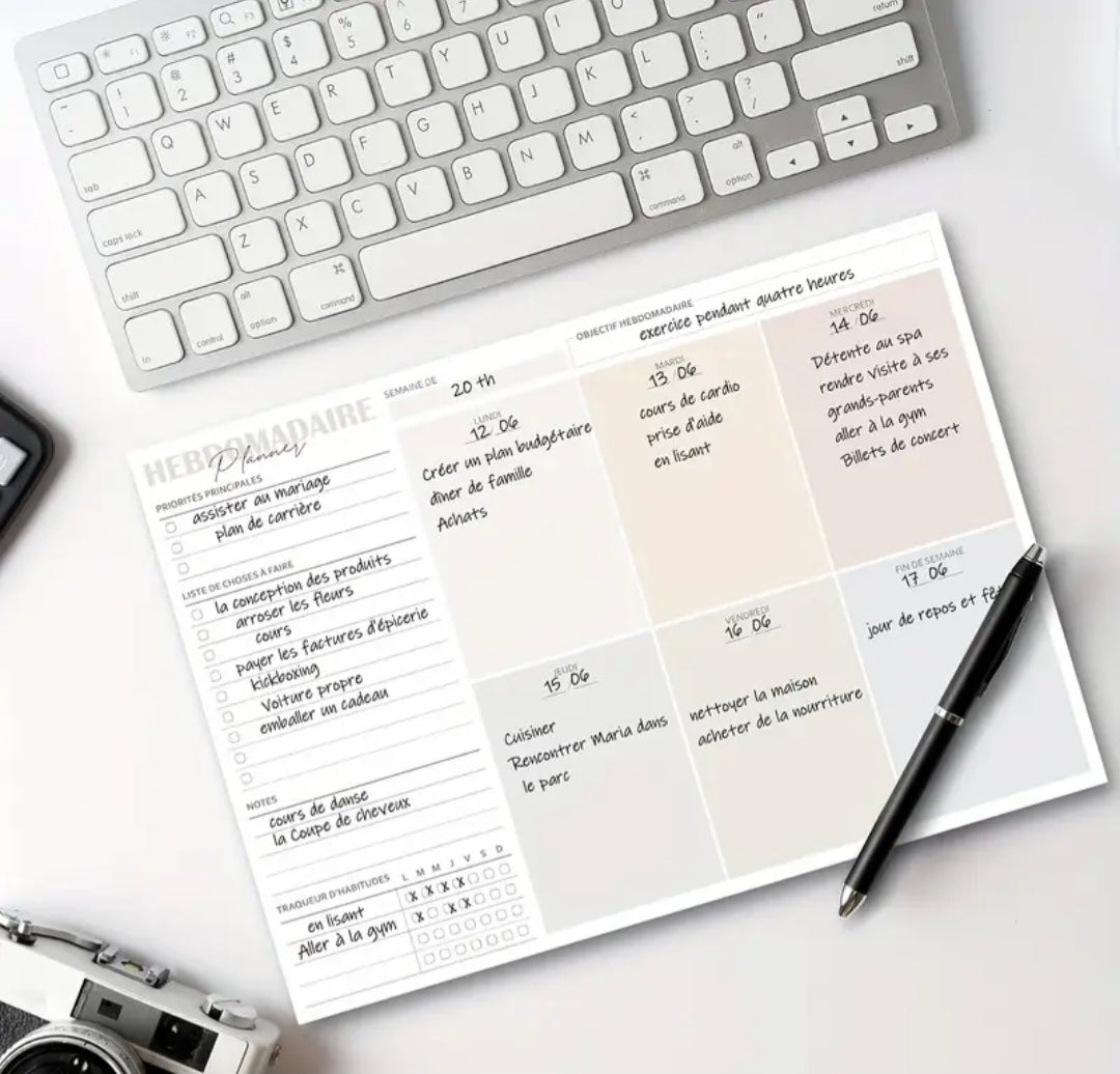 Planificateur hebdomadaire A4– Stylo motivant offert