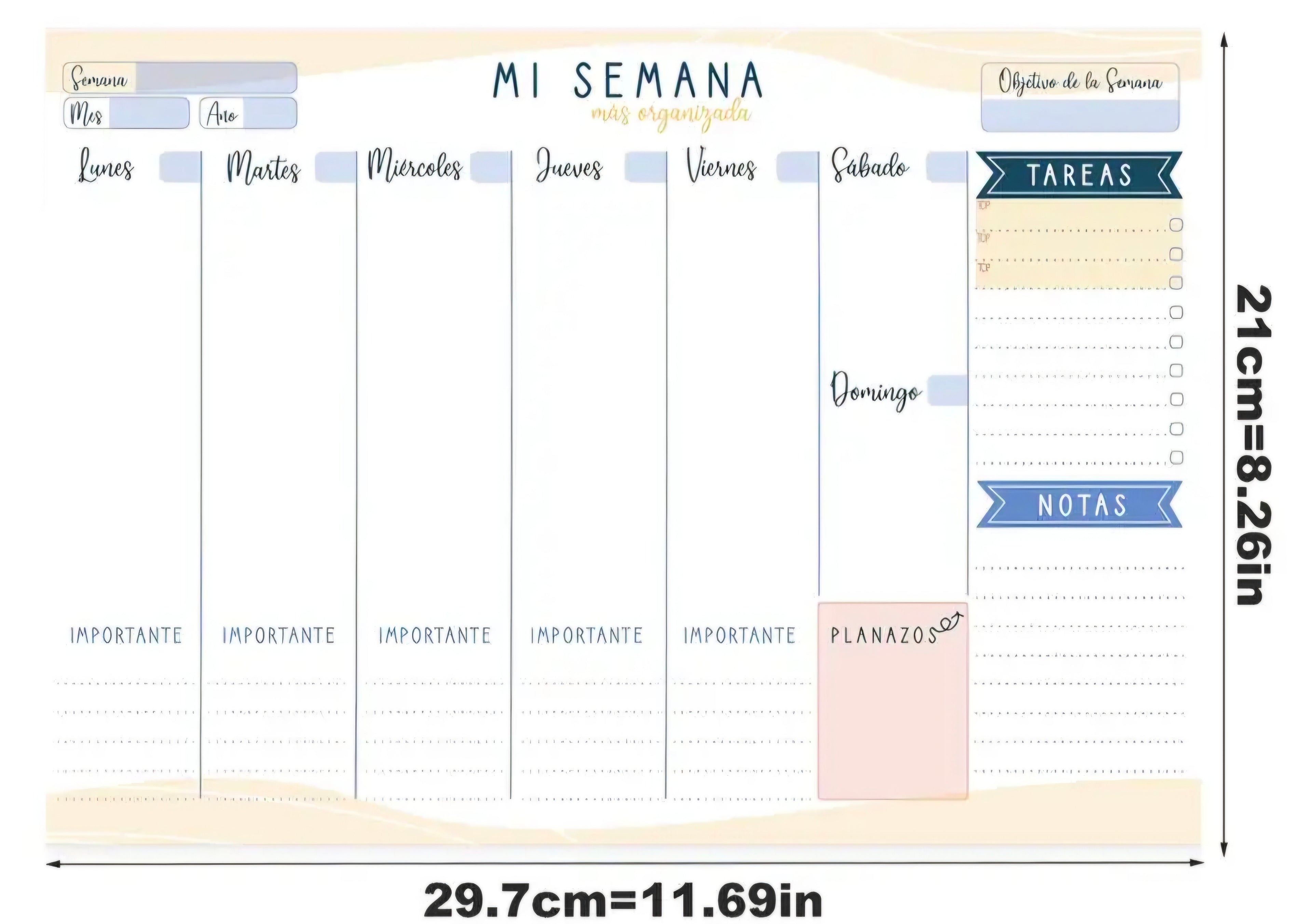 Planificateur hebdomadaire A4 en espagnol – Organisez votre semaine avec intention