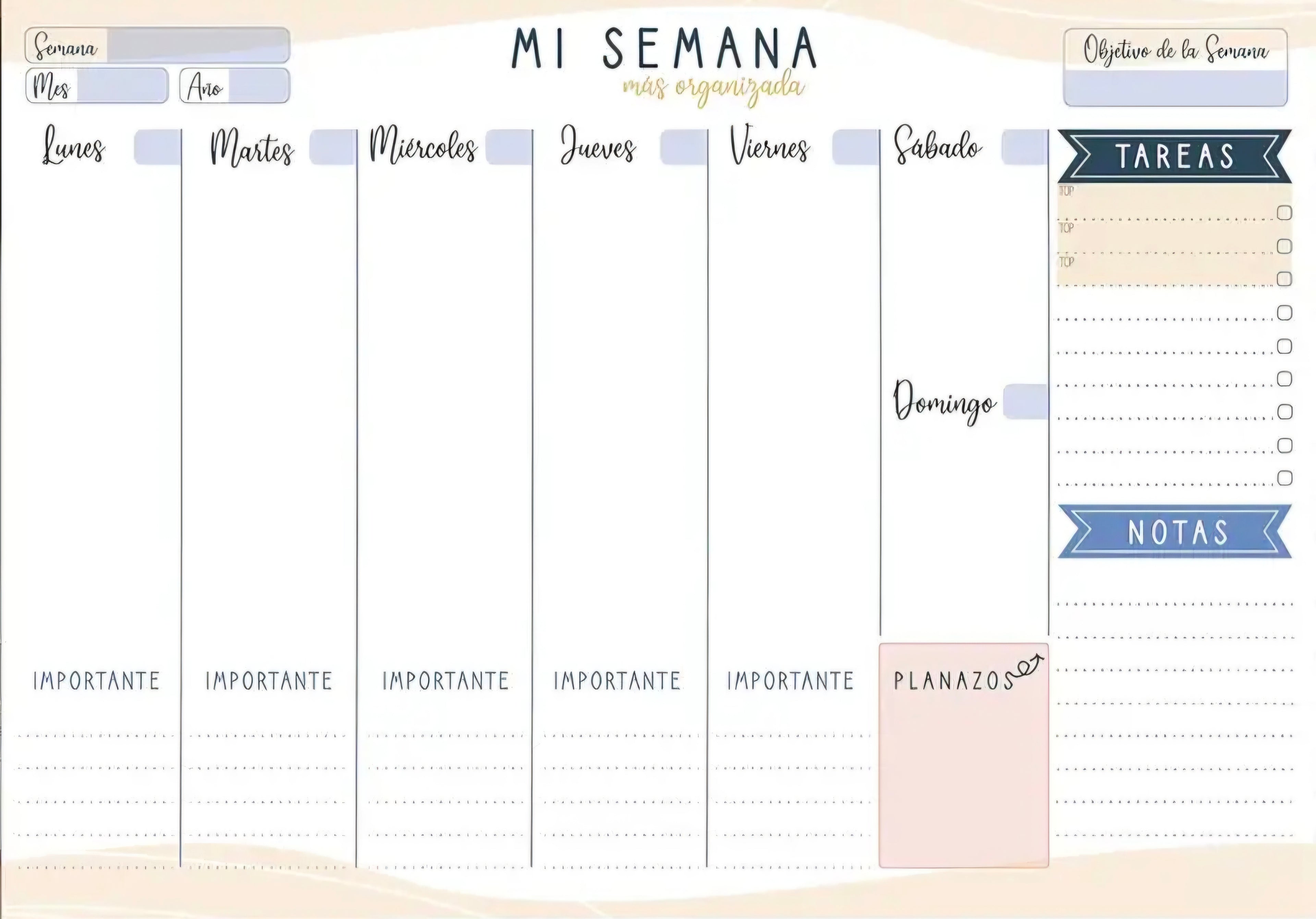 Planificateur hebdomadaire A4 en espagnol – Organisez votre semaine avec intention