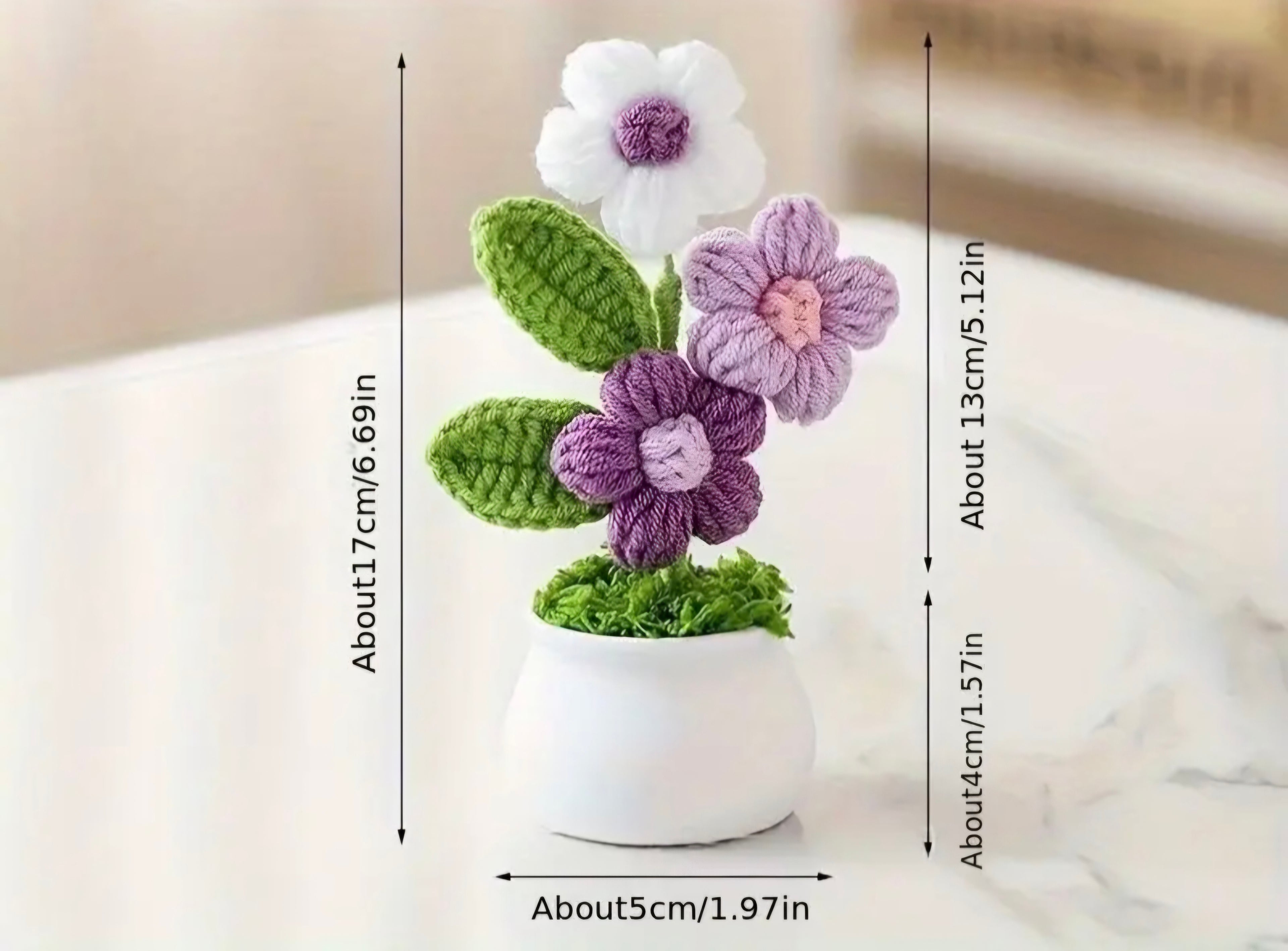 Set de fleurs au crochet : tournesols et marguerites lilas – Fait main avec amour