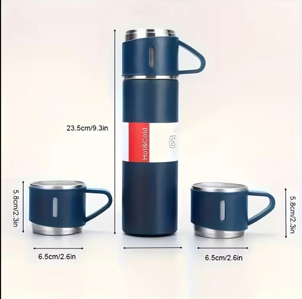 Set thermique 4 pièces en acier inoxydable – Bouteille 500 ml + 3 tasse