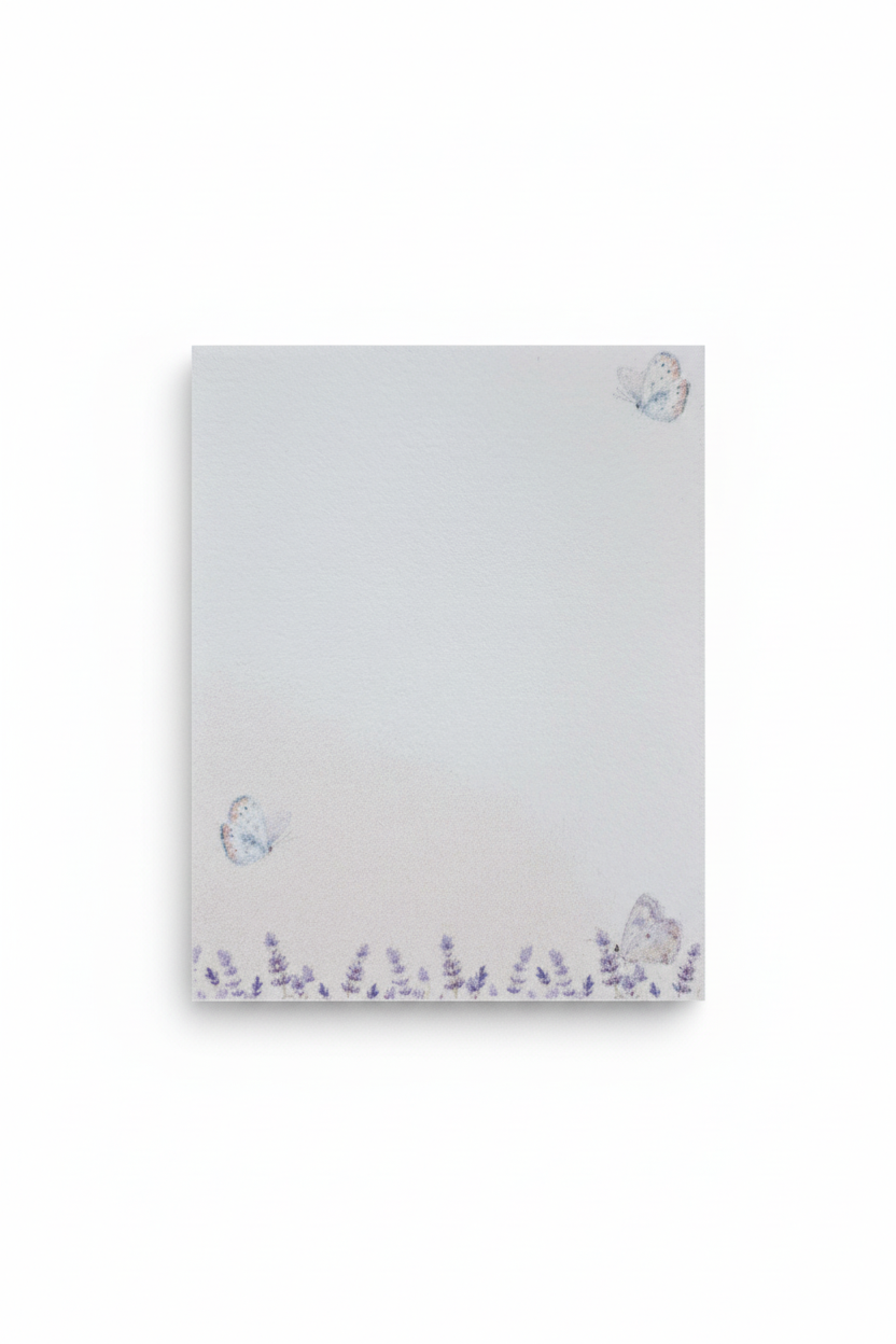 Bloc-notes artisanal – Papillons & Lavande | 7×9 cm | Pages rechargeables